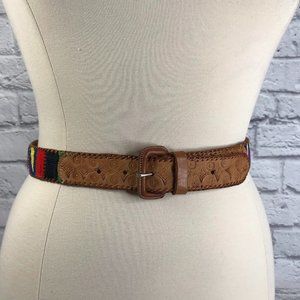 Vintage Leather Cotton Multi Color Belt Size XL Southwestern Style 2v1-84